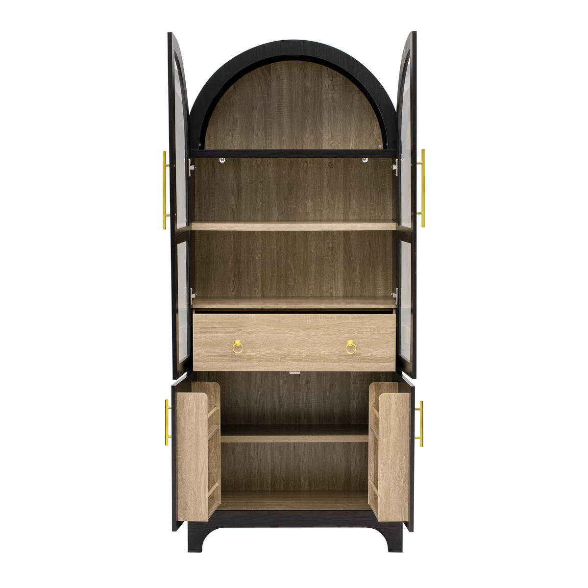 HIGHBOARD mit Riffelglas & Schubladen 180cm - Schwarz, Holzwerkstoff (76/180/40cm) - Urban Meuble