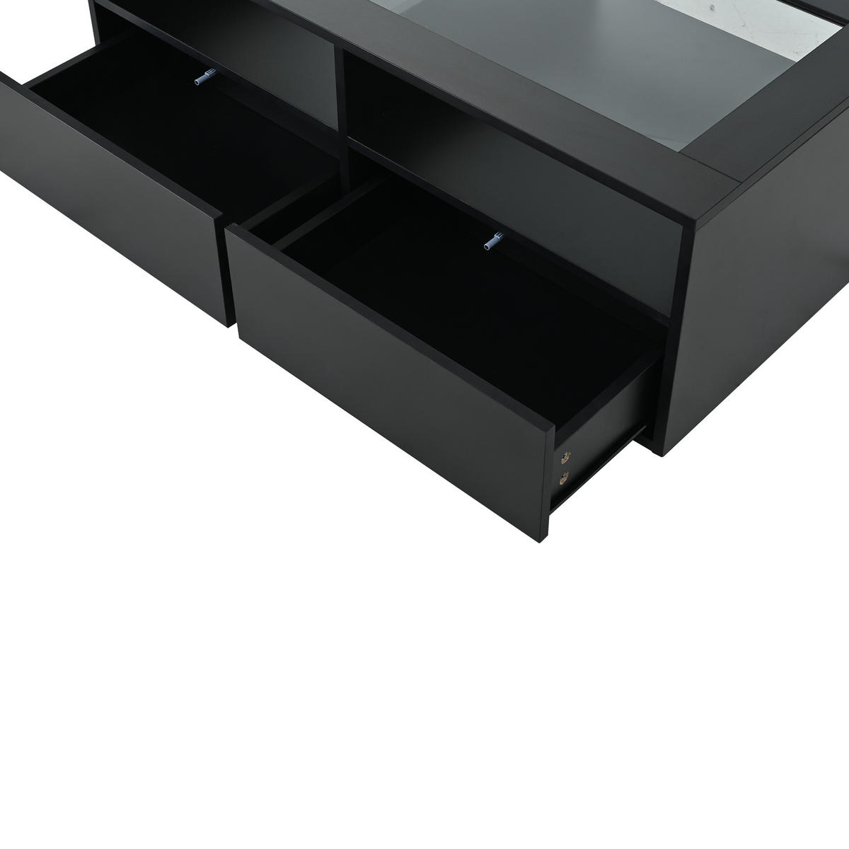 COUCHTISCH 100/50/35 cm, Schwarz, mit LED-Beleuchtung, Glasplatte und 2 Schubladen - Schwarz, Glas/Holzwerkstoff (50/100/35cm) - CHICFURN