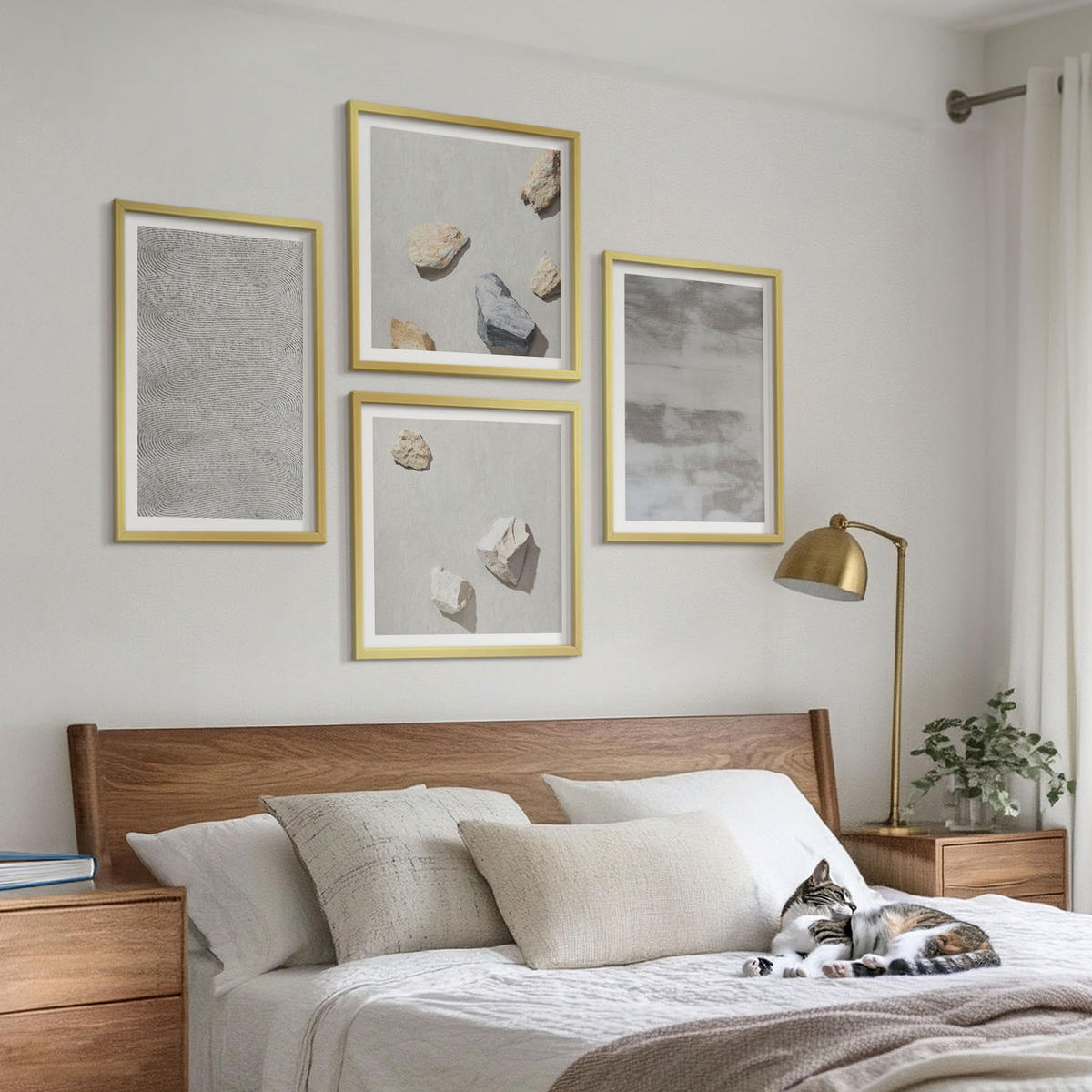 WANDBILDER 4er Set - 50x50 cm & 40x60 cm Goldrahmen - Moderne minimalistische Texturen - Goldfarben, Kunststoff (50/50cm) - ArtPrintCave