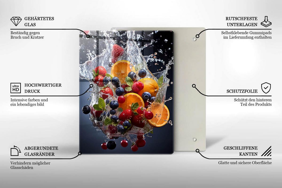 GLASPLATTE 40x52 cm Früchte im Wasser - Multicolor, Glas (40/52cm) - Wallfluent