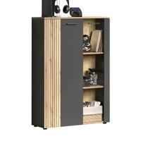 HIGHBOARD grau, Evoke Eiche 90 x 132 cm, Kommode in modernem Design - Eichefarben/Schwarz, Glas/Holzwerkstoff (90/132/34cm) - Top.Furn