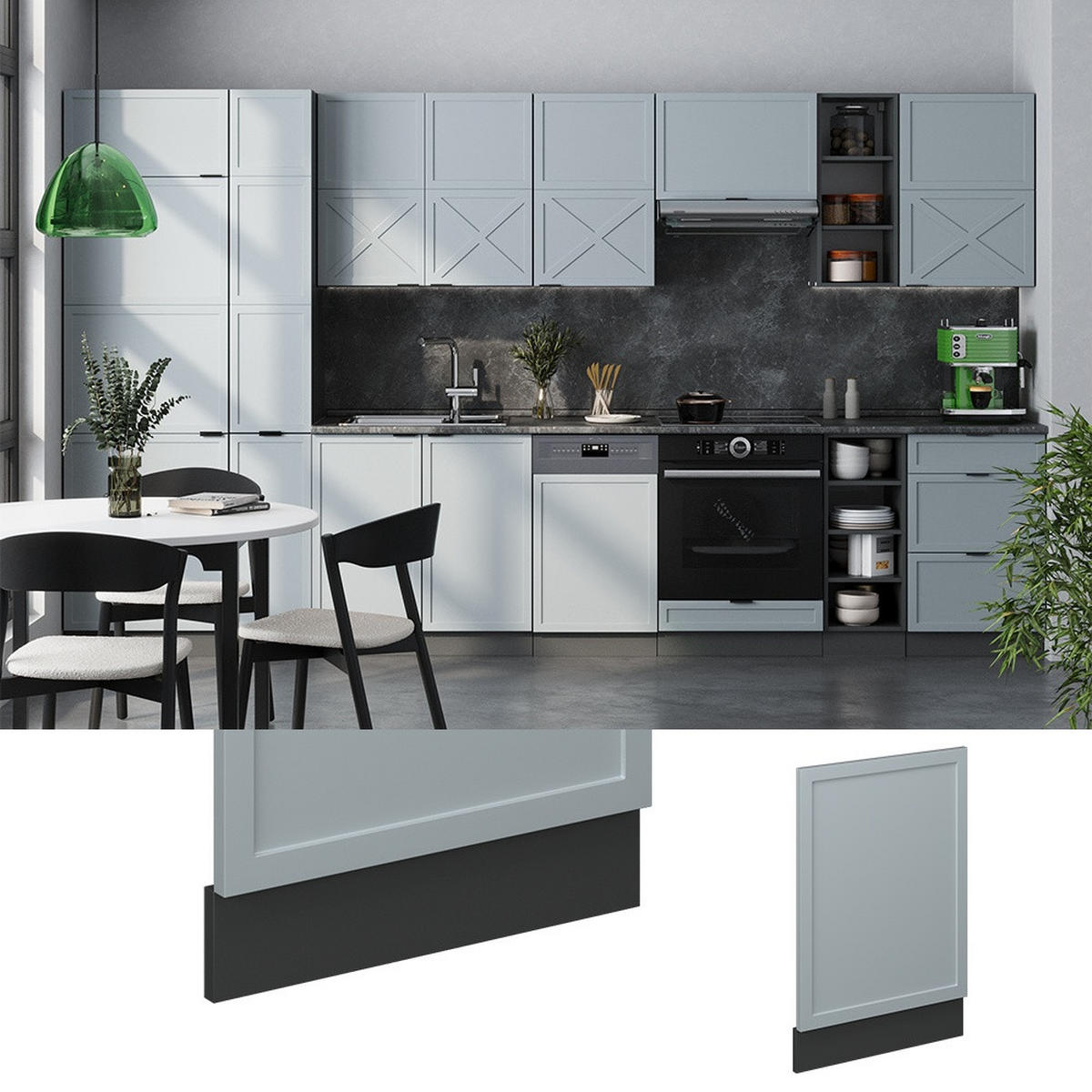 PŘEDNÍ PANEL Fame-Line Světle modrošedá 45 cm bez pracovní desky - antracitová/světle modrá, kompozitní dřevo (45/67.4/1.6cm) - Vicco