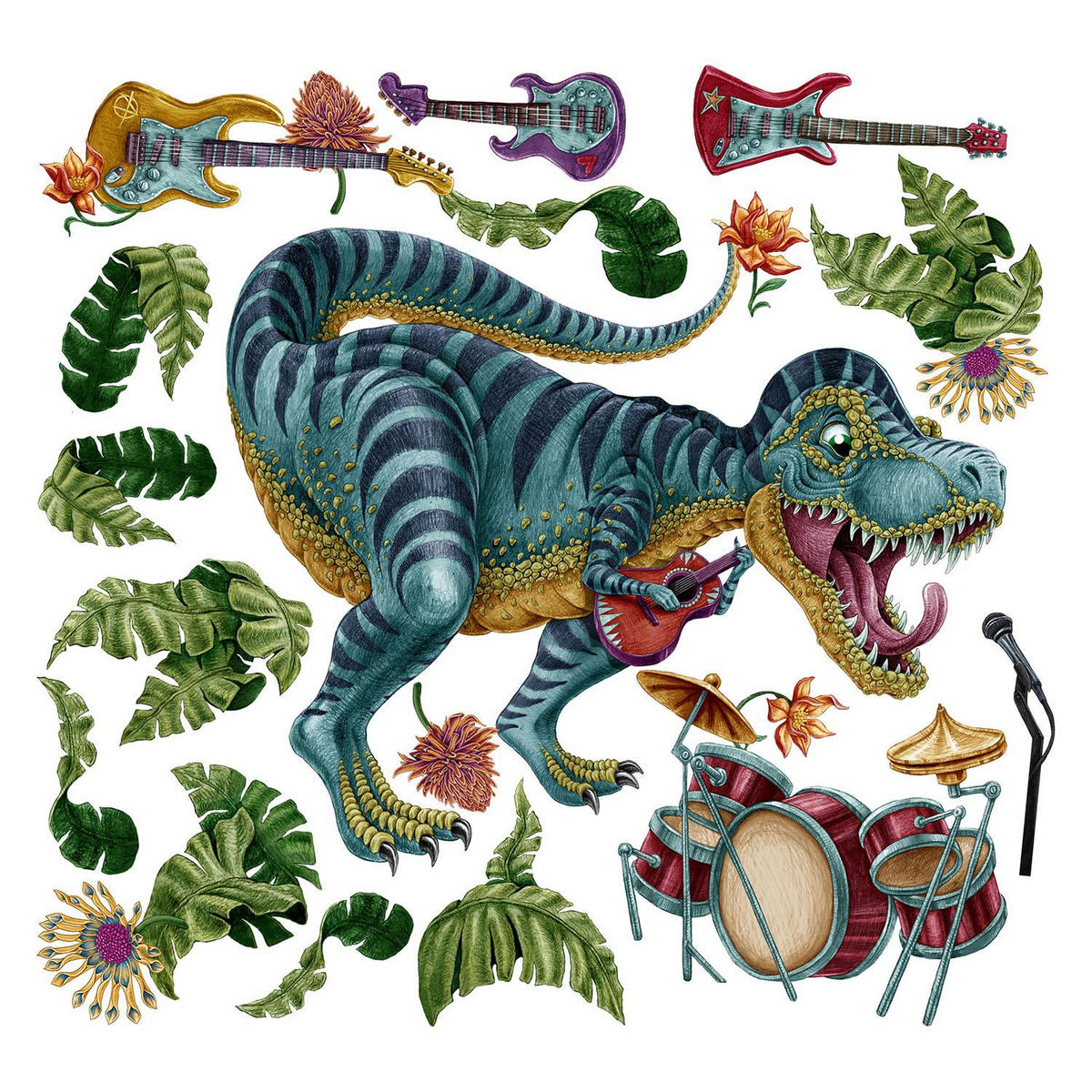 AUFKLEBER 130x193 cm Dinozaur Instrumente - Grün, Kunststoff (130/193/0.1cm) - TULUP