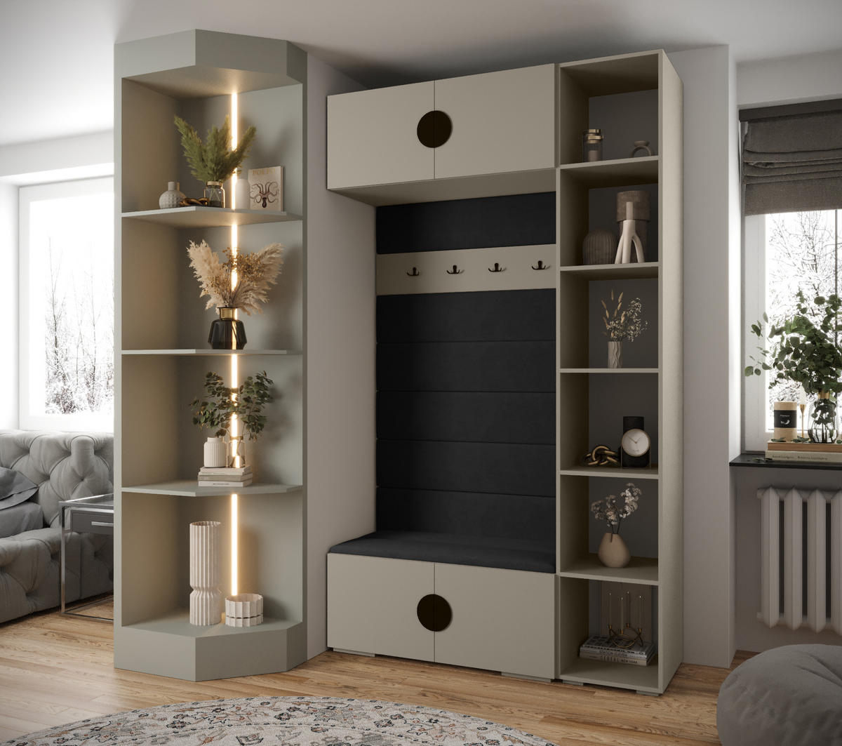 GARDEROBEN-SET 236,7/140/47 - Kaschmir/Goldfarben, Holz/Kunststoff (140/236.7/47cm) - Abiks Möbel