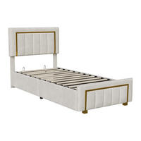 POLSTERBETT 90x200 cm, Einzelbett mit Stauraum, Samtstoff, Beige - Beige, Holz (90/200cm) - BRILVERDE