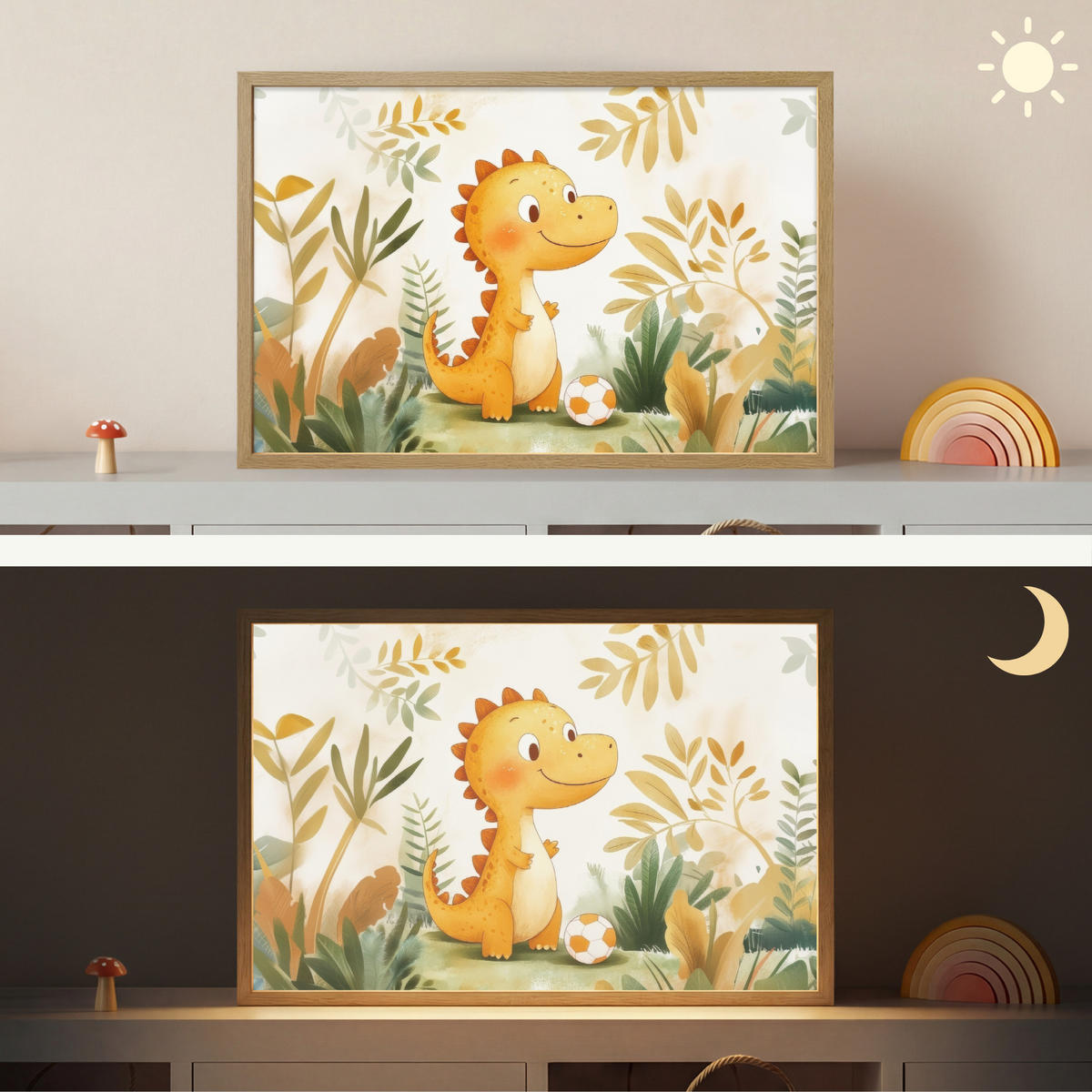 NÁSTĚNNÁ LAMPA S AKUMULÁTOREM Dino - Fotbal - Orange 60x40 cm - béžová, kompozitní dřevo (60/40/8cm) - OnlyWow
