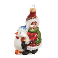 CHRISTBAUMSCHMUCK Mädchen mit Pinguin Mehrfarbig 12cm (Glas / 1 Stk.) - Multicolor, Glas (7/12/5cm) - Krebs Glas Lauscha