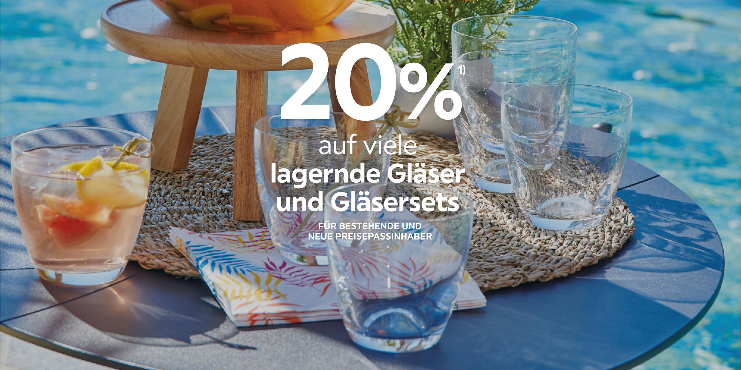 20% auf viele lagernde Gläser und Gläsersets. Für bestehende und neue Preisepassinhaber.