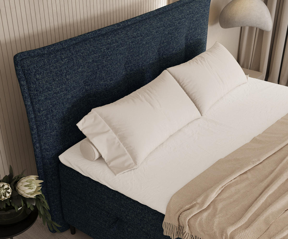BOXBETT Sinai Marineblau 140/200 cm mit Taschenmatratze und Topper - Schwarz/Dunkelblau, Holz/Holzwerkstoff (140/200cm) - Maison de Reve