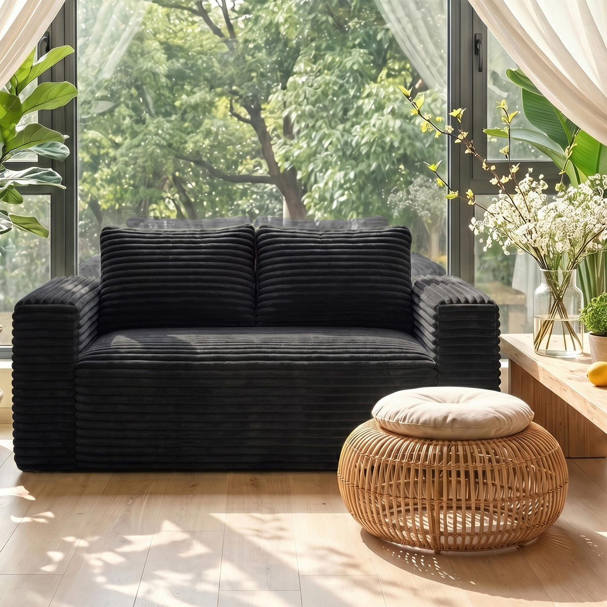 2-SITZER SOFA Cord Schwarz - Schwarz, Textil (160/58/88cm) - WISHDOR