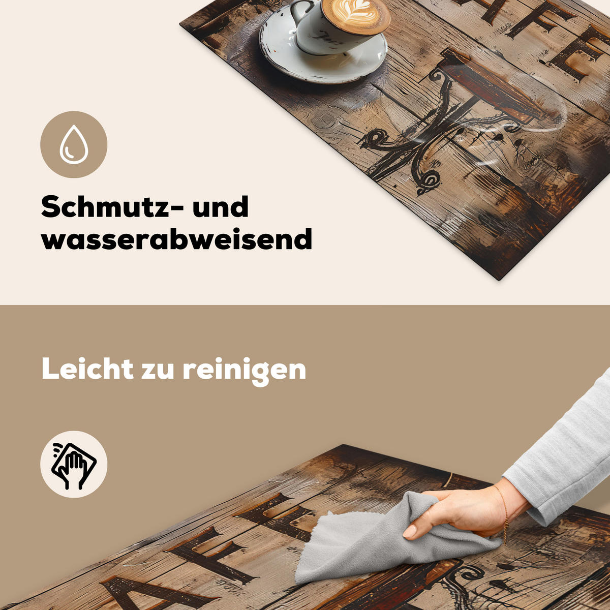 HERDABDECKPLATTE Cafe - Holz - Kaffee - Regale Ceranfeldabdeckung 76x51.5 cm - Schwarz, Kunststoff (76/51.5/0.2cm) - MuchoWow