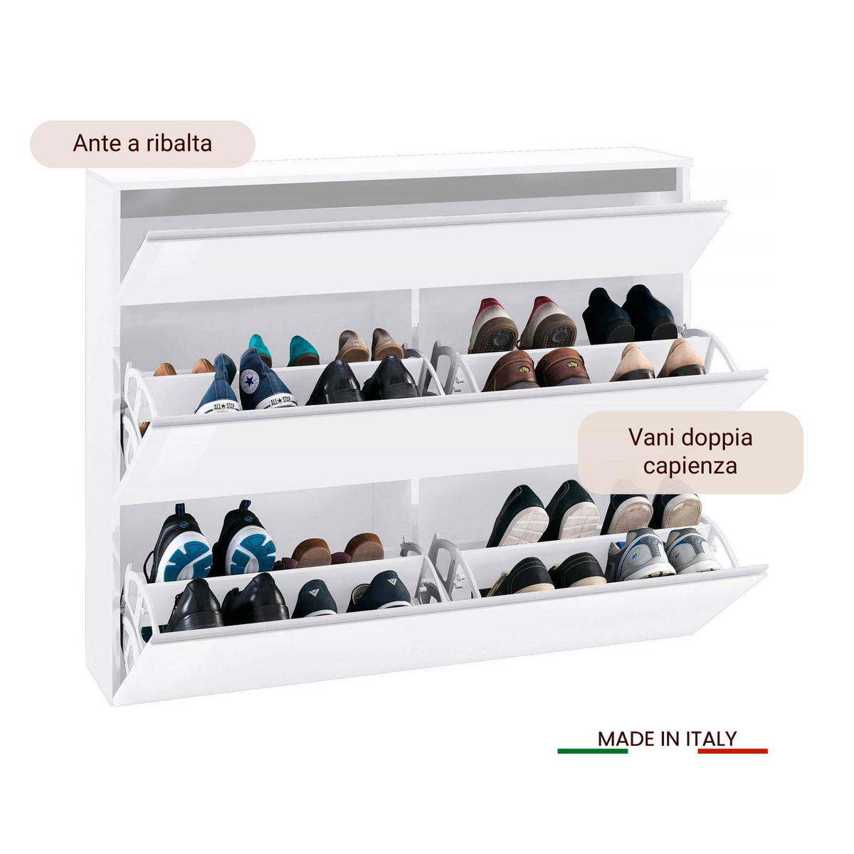 SCHUHSCHRANK Glänzendes Weiß 27/120/108 cm - Weiß, Holzwerkstoff (120/108/27cm) - DMORA