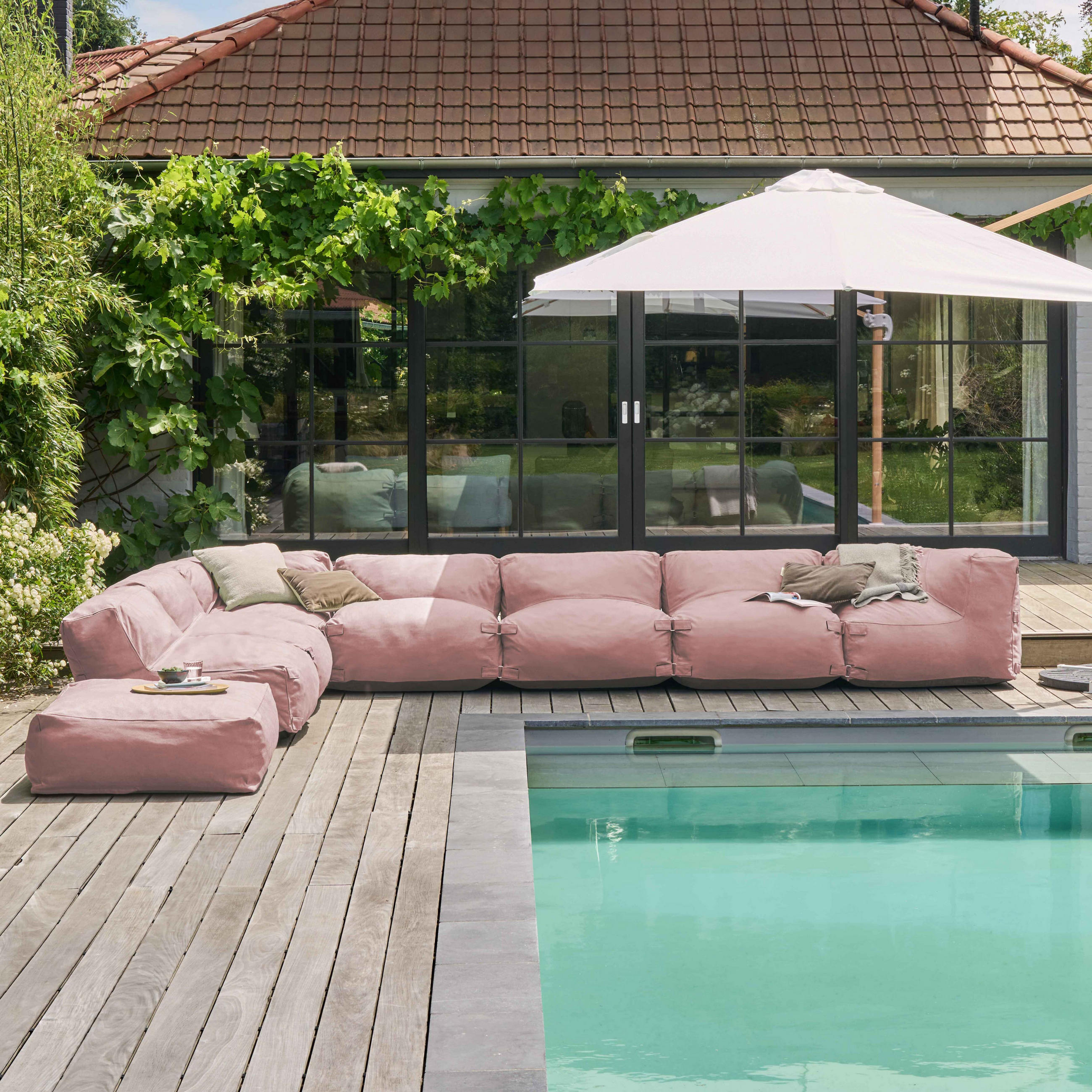 Thumbnail - Oviala Gartensofa, Pink, Textil, 3 Sesseln, 2 Ecken und 1 Hocker, 8-Sitzer, rechteckig,Rechteckig, Loungemöbel, Gartenlo...