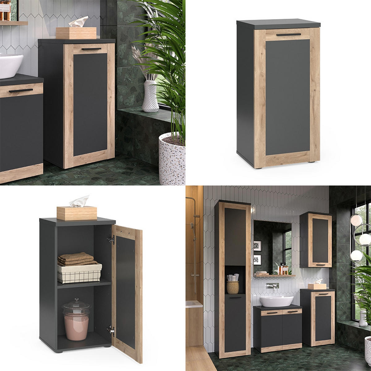 MIDISCHRANK Niko Anthrazit/Viking Oak 40 x 81.6 cm - Anthrazit, Holzwerkstoff (40/81.6/34.3cm) - Vicco
