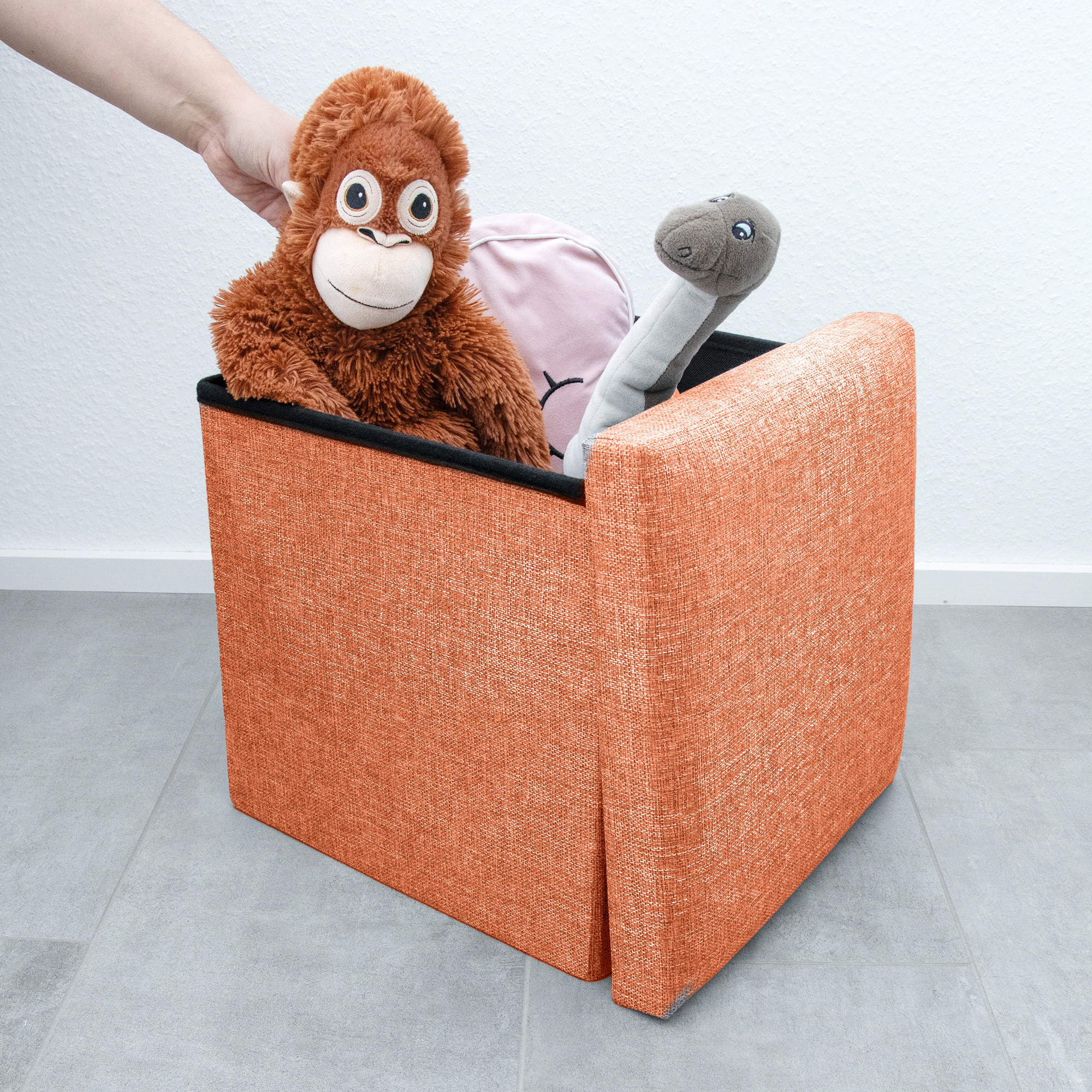SITZBOX mit Stauraum 30/30/30 cm (Orange) - Orange, Textil (38/38/38cm) - Intirilife
