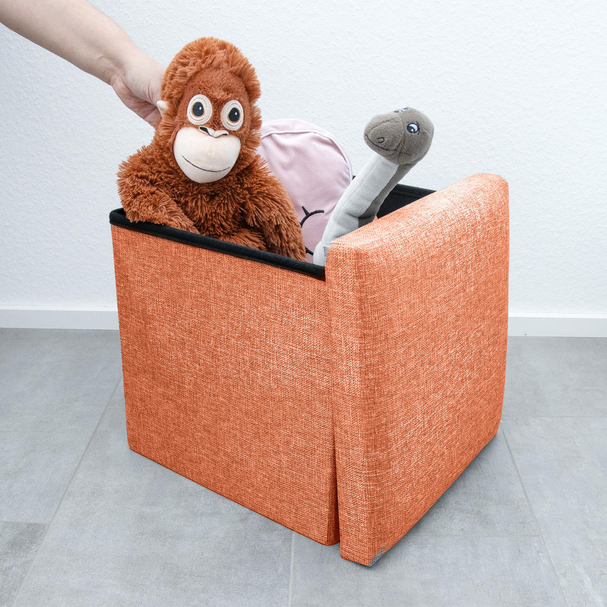 SITZBOX mit Stauraum 30/30/30 cm (Orange) - Orange, Textil (38/38/38cm) - Intirilife