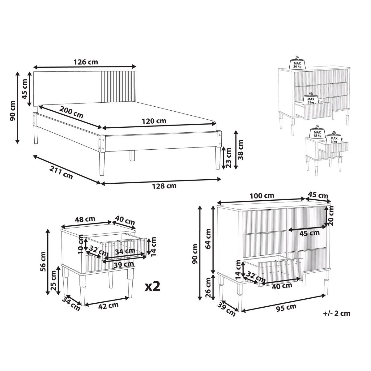 SPALNI KOMPLET borov les 120/200 cm svetlo rjava Flavignac - svetlo rjava/rjava, les (120/200cm) - Beliani