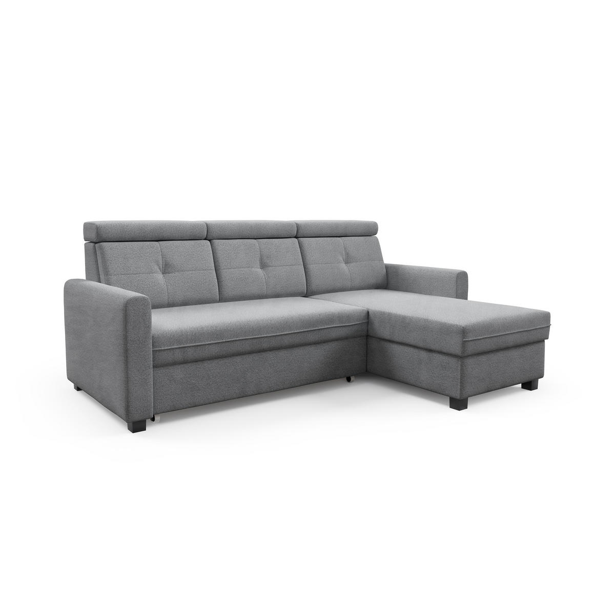 ECKSCHLAFSOFA Milano, Hellgrau, rechts - Hellgrau/Schwarz, Textil (217/166cm) - Beautysofa