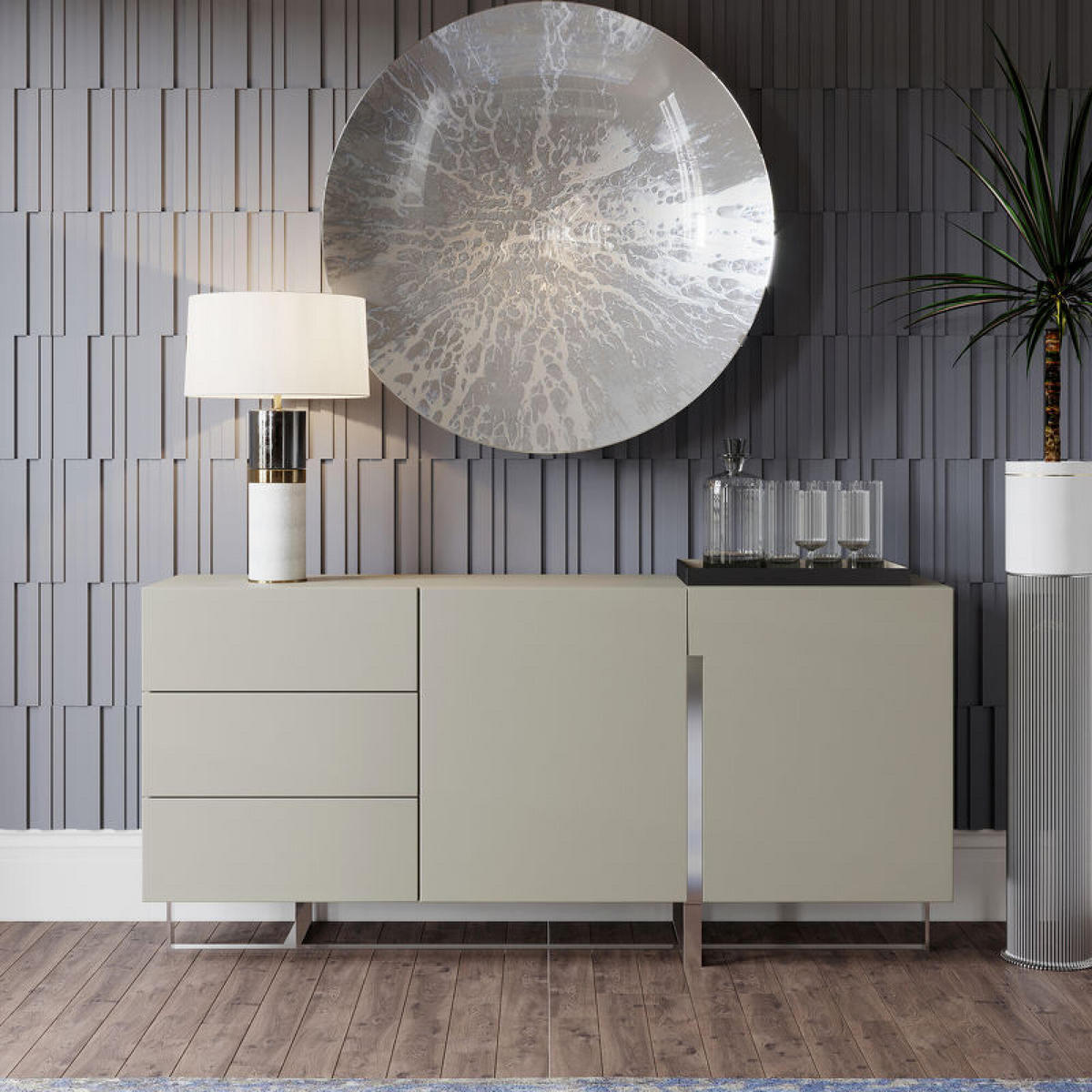 SIDEBOARD HUDSON Beige 180x42x85 cm - Beige, Holzwerkstoff (180/85/42cm) - FURNLUX