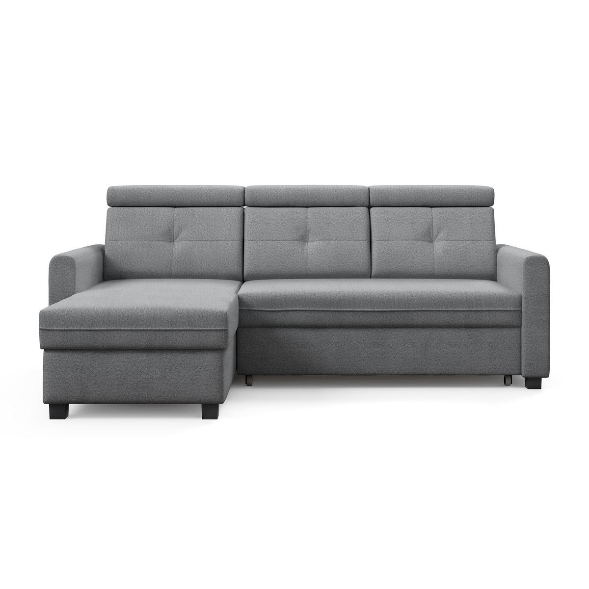 ECKSCHLAFSOFA Milano, Hellgrau, links - Hellgrau/Schwarz, Textil (217/166cm) - Beautysofa