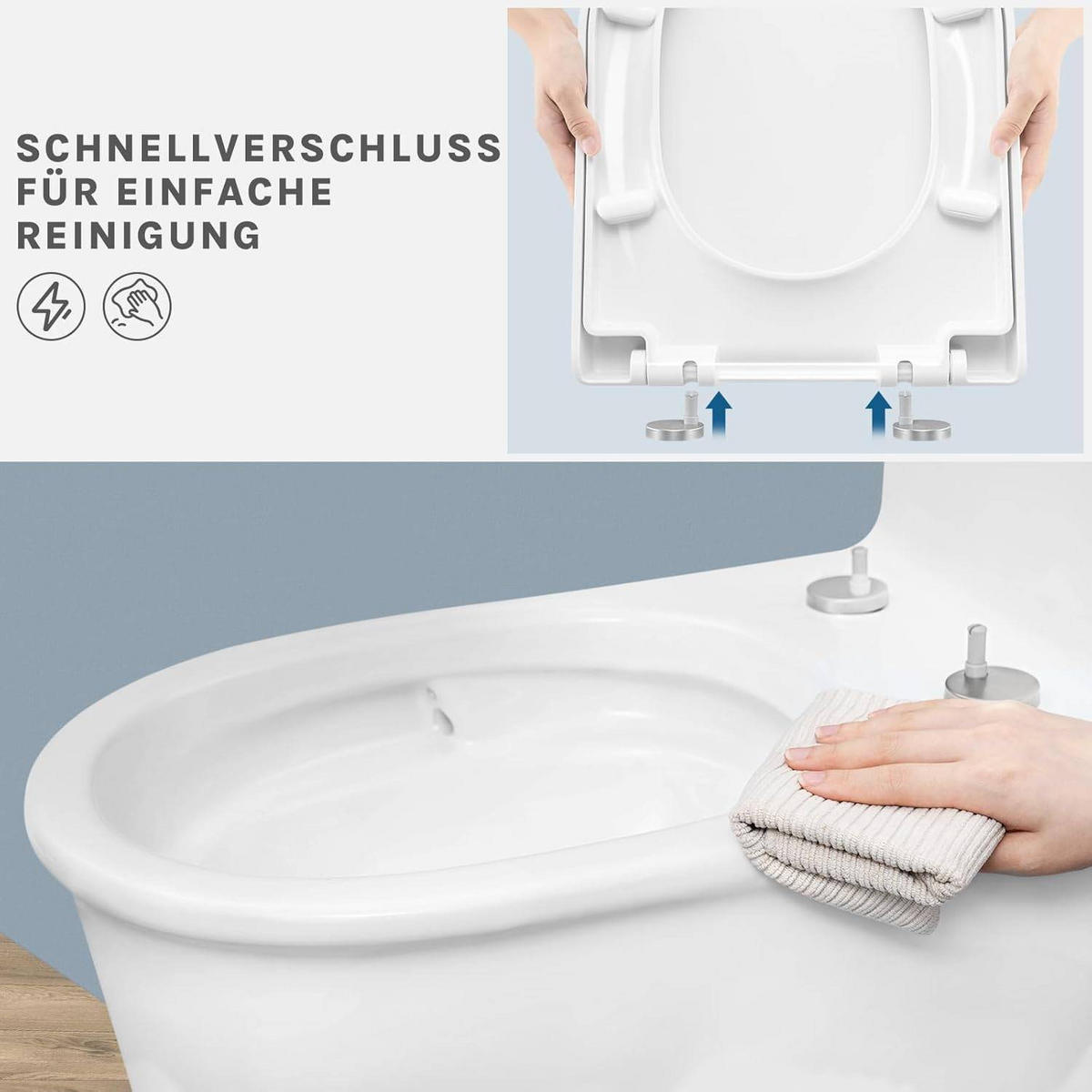 WC SITZ, Fast Fix/Schnellbefestigung, Antibakteriell D-Form - Weiß, Kunststoff (36/4/47cm) - Woltu