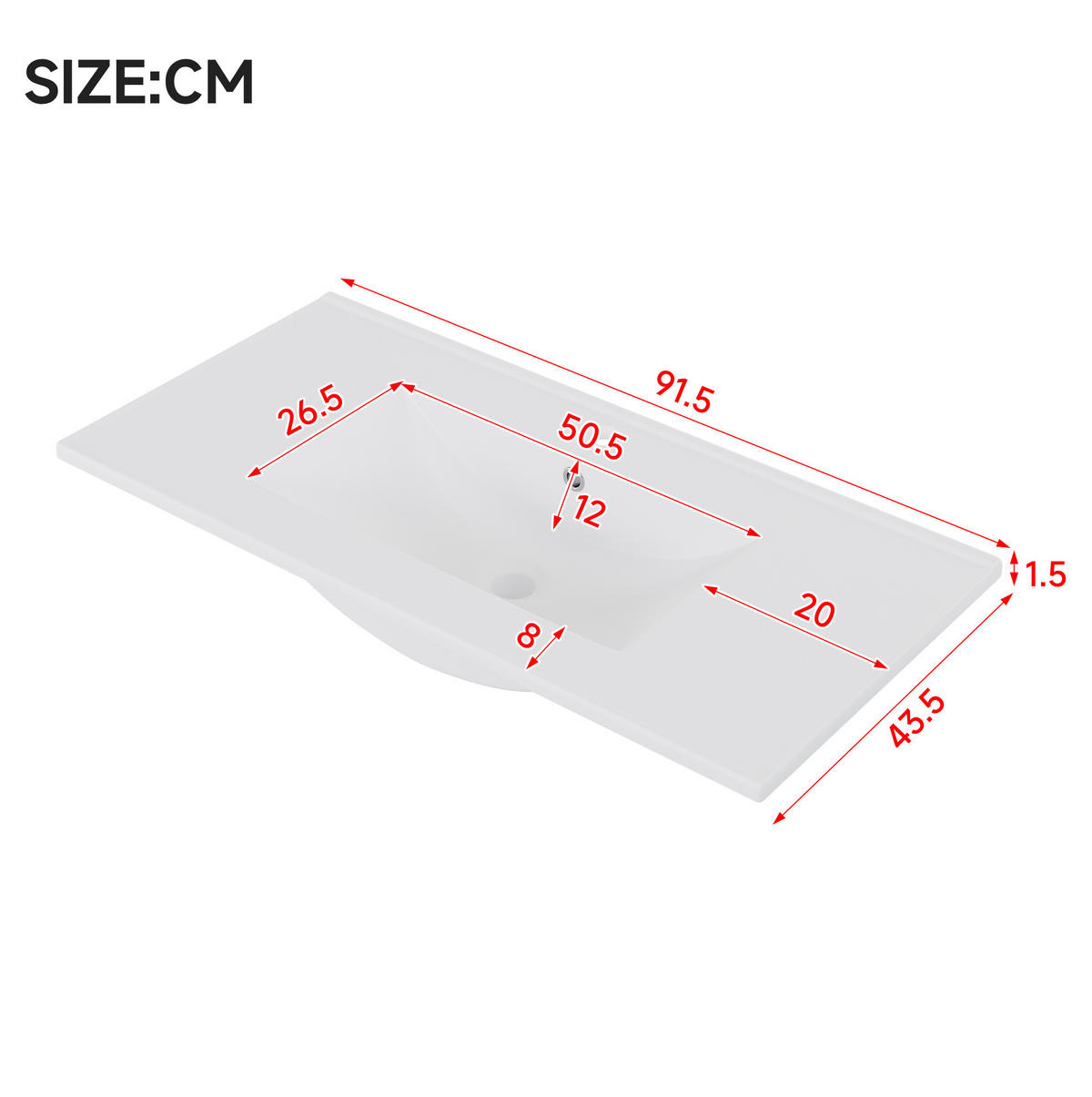 WASCHTISCHKOMBI 91,5/46,5/50,5 cm in Weiß mit LED-Sensorleuchte - Weiß, Holzwerkstoff (91/50.5/46.5cm) - BEAOK