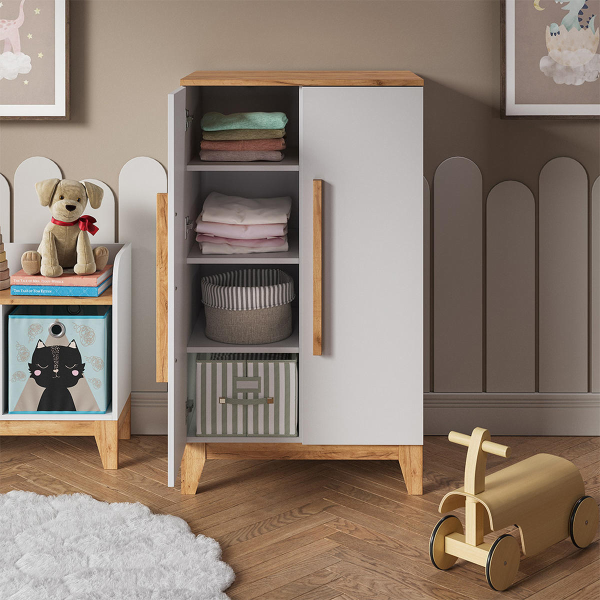 KINDERKLEIDERSCHRANK Malia Weiß/Artisan 70 x 120 cm - Weiß, Holzwerkstoff (70/120/53.4cm) - VitaliSpa