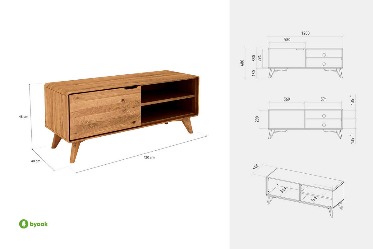GREG HIFI-SCHRANK Wildeiche - Wildeiche, Holz (120/48/40cm) - byoak