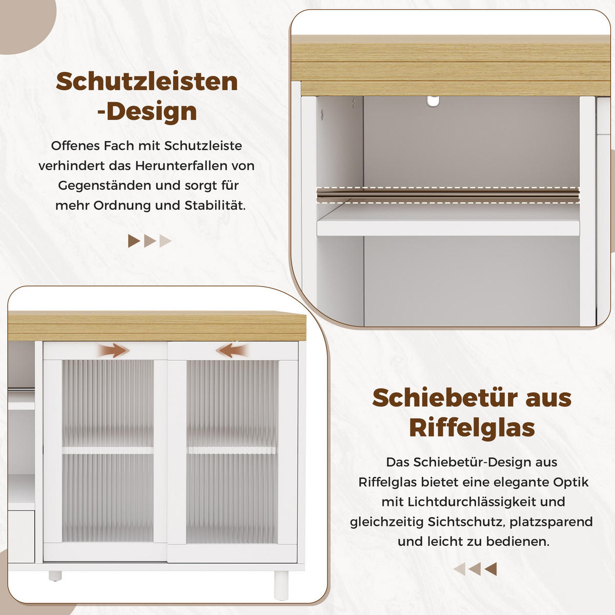 ESSTISCH Klappbar Ausziehbar 360° Drehbar Stauraum Weiß Natur - Weiß, Holzwerkstoff (40/120/75.5cm) - FLIEKS