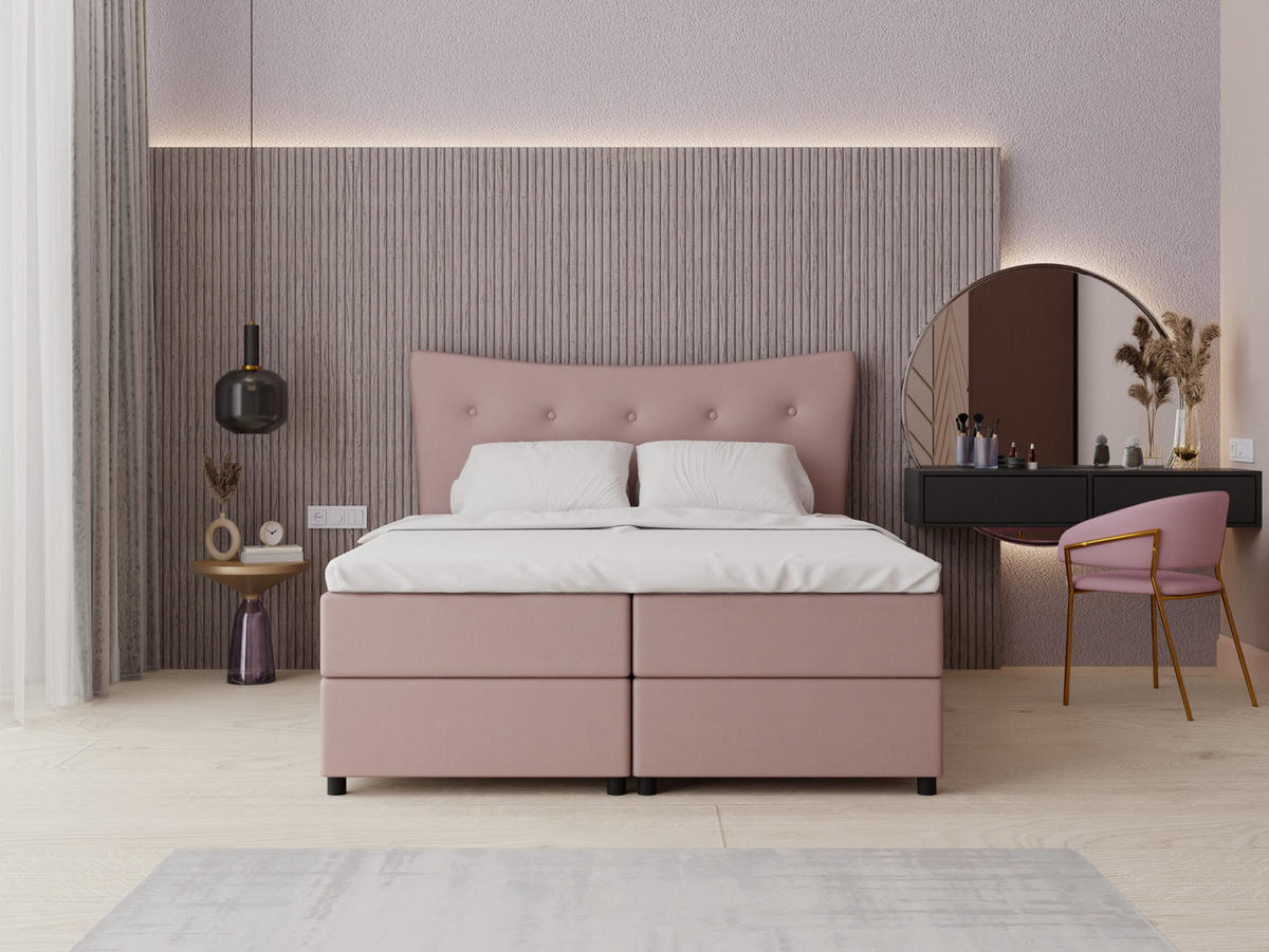 BOXBETT Nevada 160 x 200 cm Doppelbett mit hochwertiger Bonell-Matratze und Topper - rosa - Rosa, Holz (160/200cm) - Panda Möbel