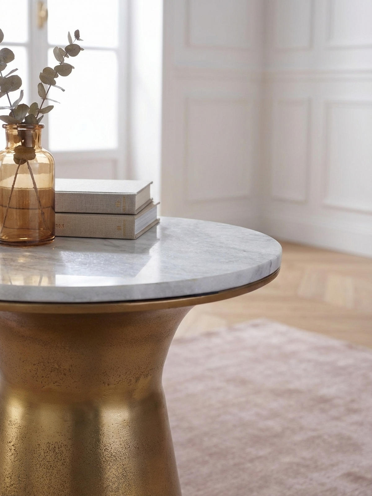 BEISTELLTISCH – Rund Marmor Weiß Metall Goldfarben 35x35x45 cm - Goldfarben/Weiß, Stein/Metall (35/35/45cm) - KADIMA DESIGN
