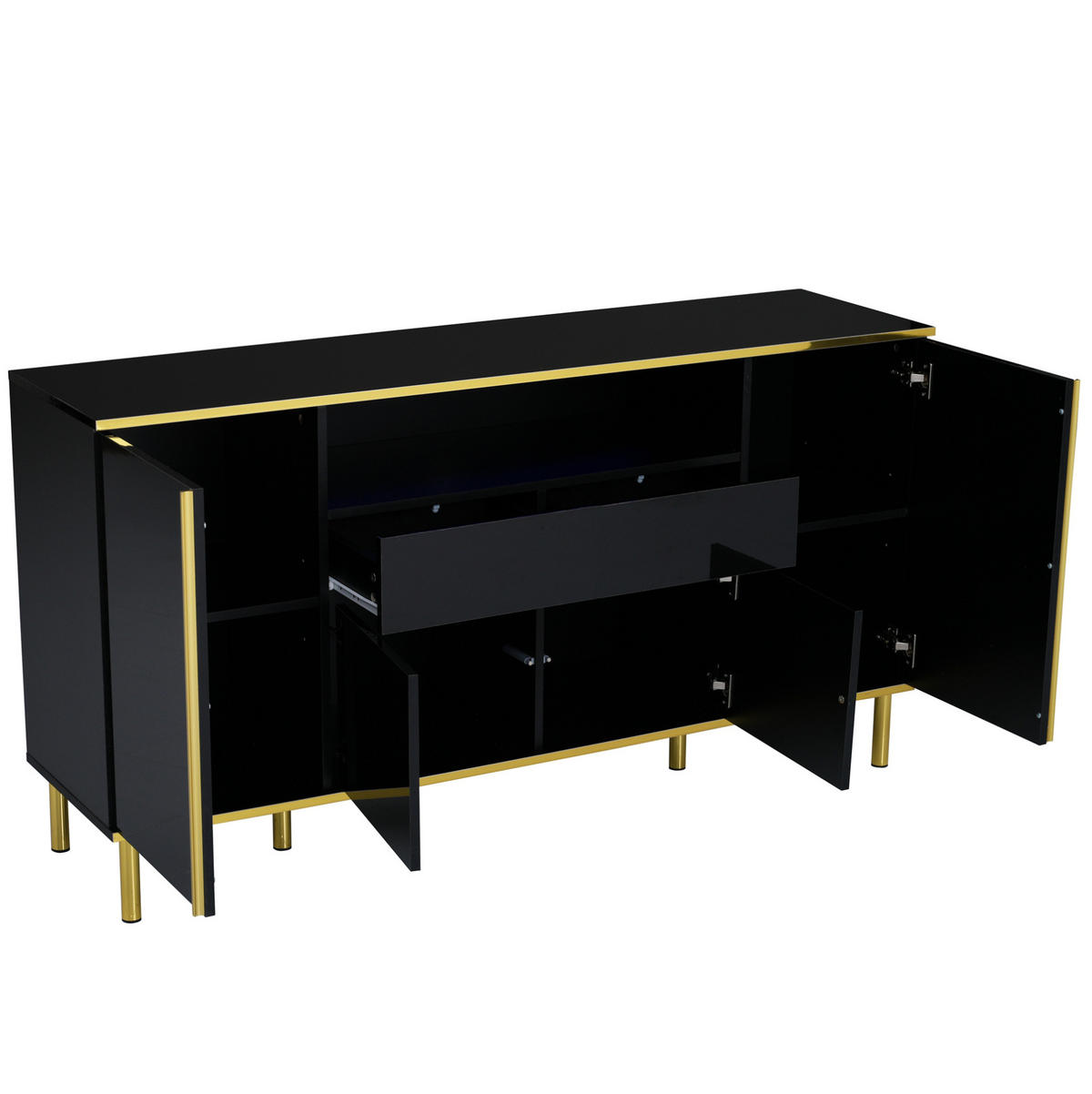 SIDEBOARD Hochglanz 150 x 40 x 80 cm Schwarz mit LED - Schwarz, Holzwerkstoff (150/80/40cm) - Meubliv