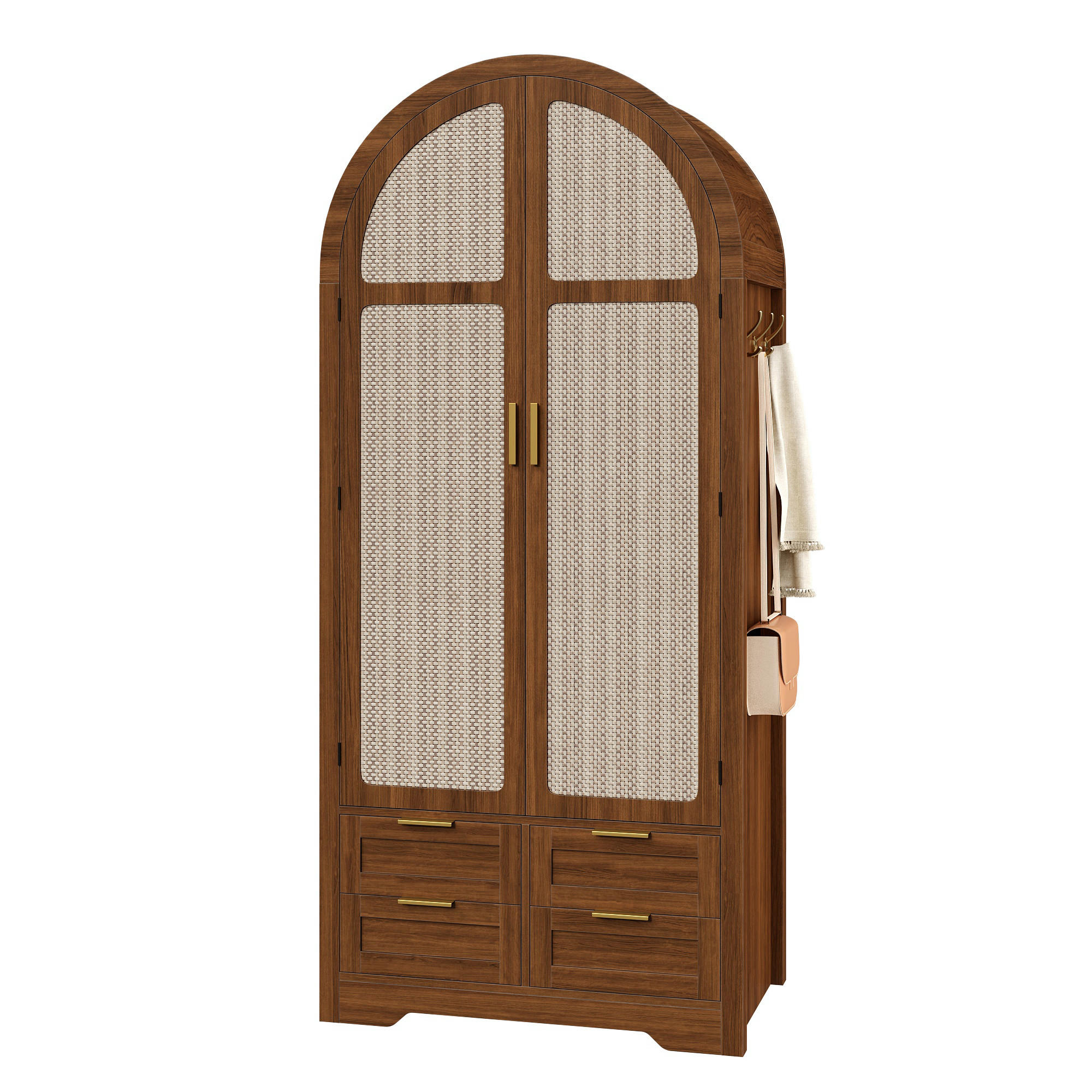 KLEIDERSCHRANK Gebogene Türen Stauraum Schubladen Schlafzimmer - Walnussfarben, Holzwerkstoff (50/179/80cm) - FLIEKS