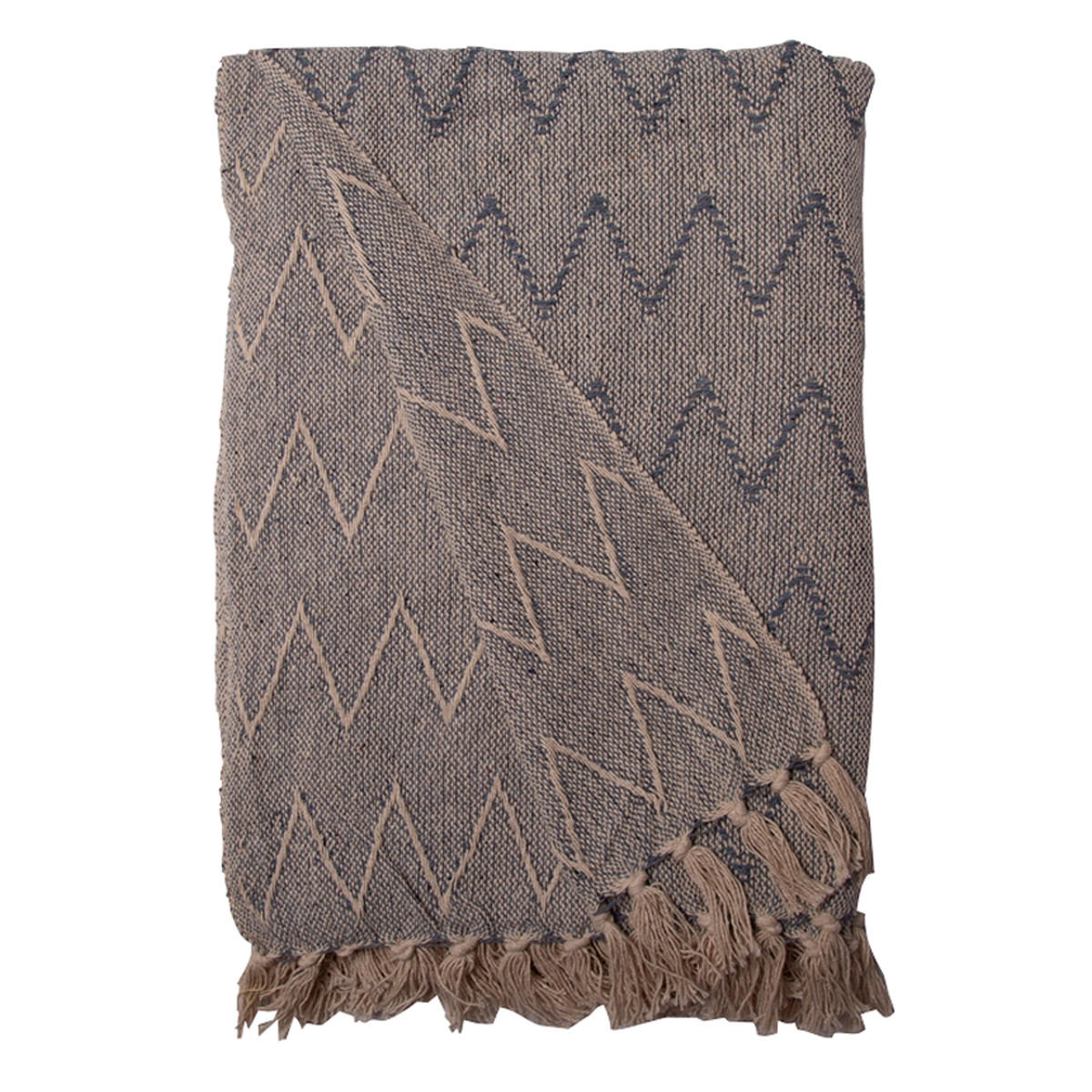 DECKE Zickzack 130x180 cm, 100% Baumwolle, Weiß/Staubblau - Blau, Textil (130/180cm) - Au Maison