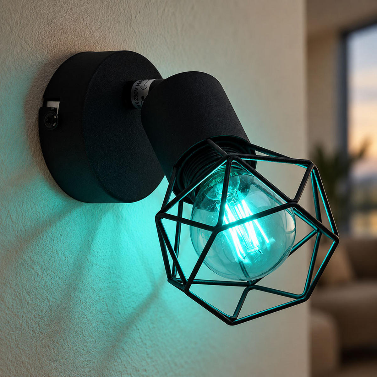 LED WANDLEUCHTE Metallkäfig Schwarz - Schwarz, Metall (8/13.5/13cm)