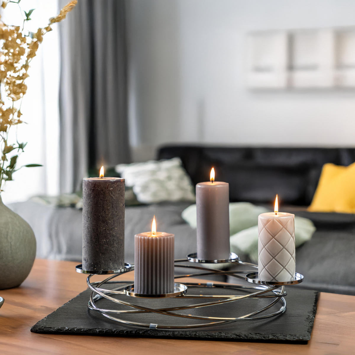 KERZENSTÄNDER, silber - Chromfarben, Metall (38/5.5/38cm) - bremermann