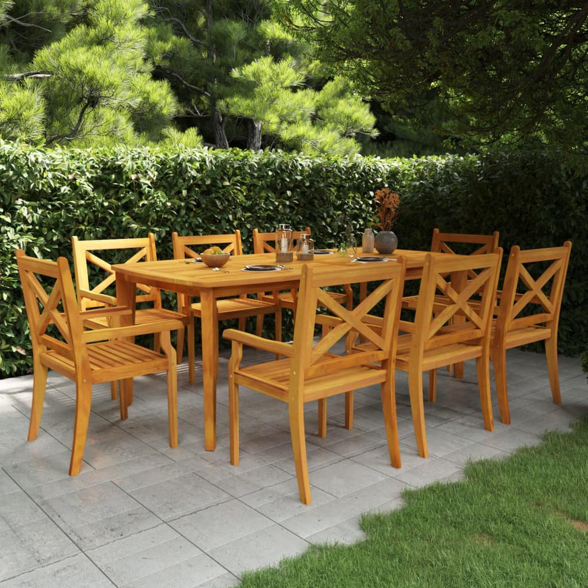 GARTEN-ESSGRUPPE 9Er Set Massivholz Akazie - Braun, Holz - vidaXL