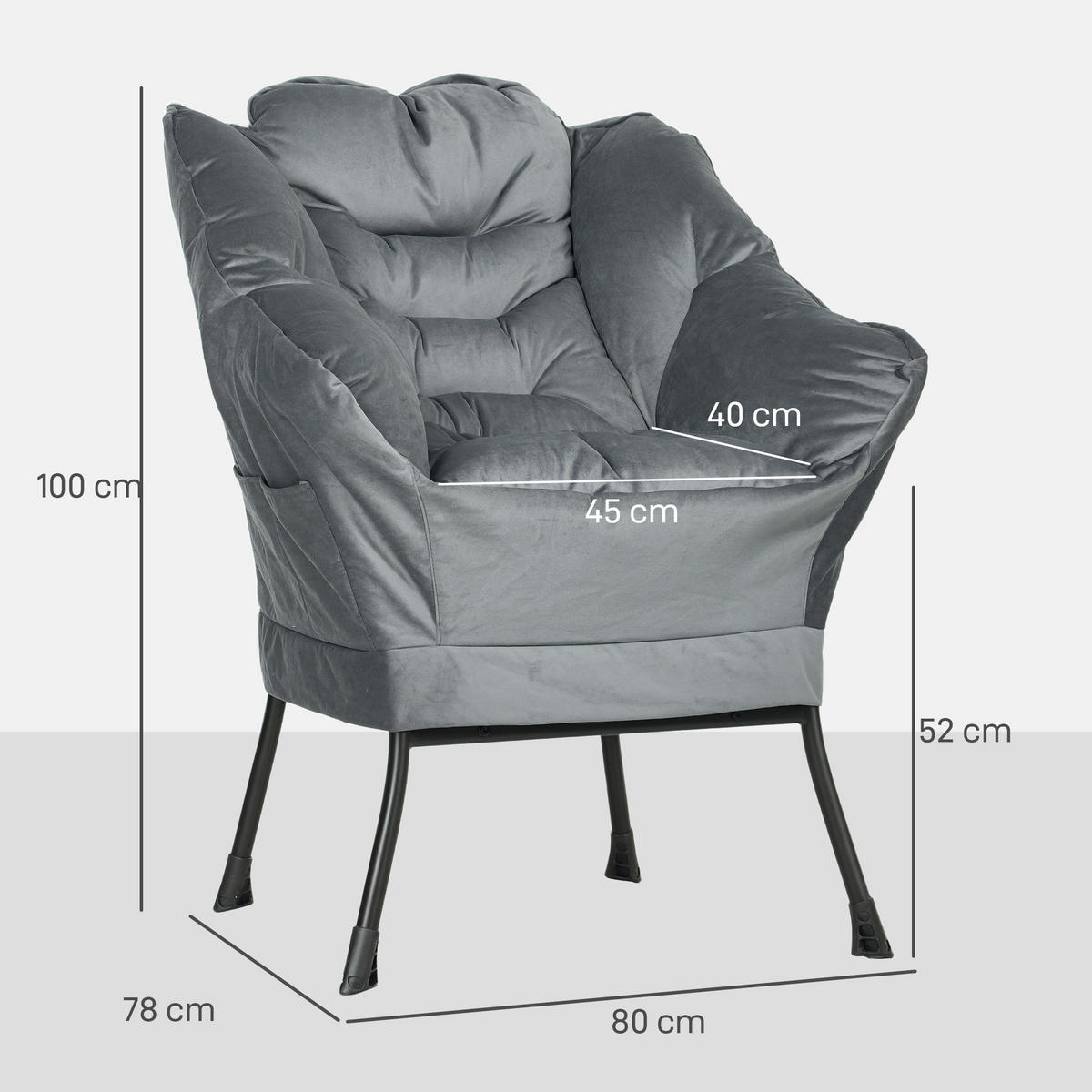 SESSEL mit Seitentasche, Grau - Grau, Textil (78/100/80cm) - HOMCOM