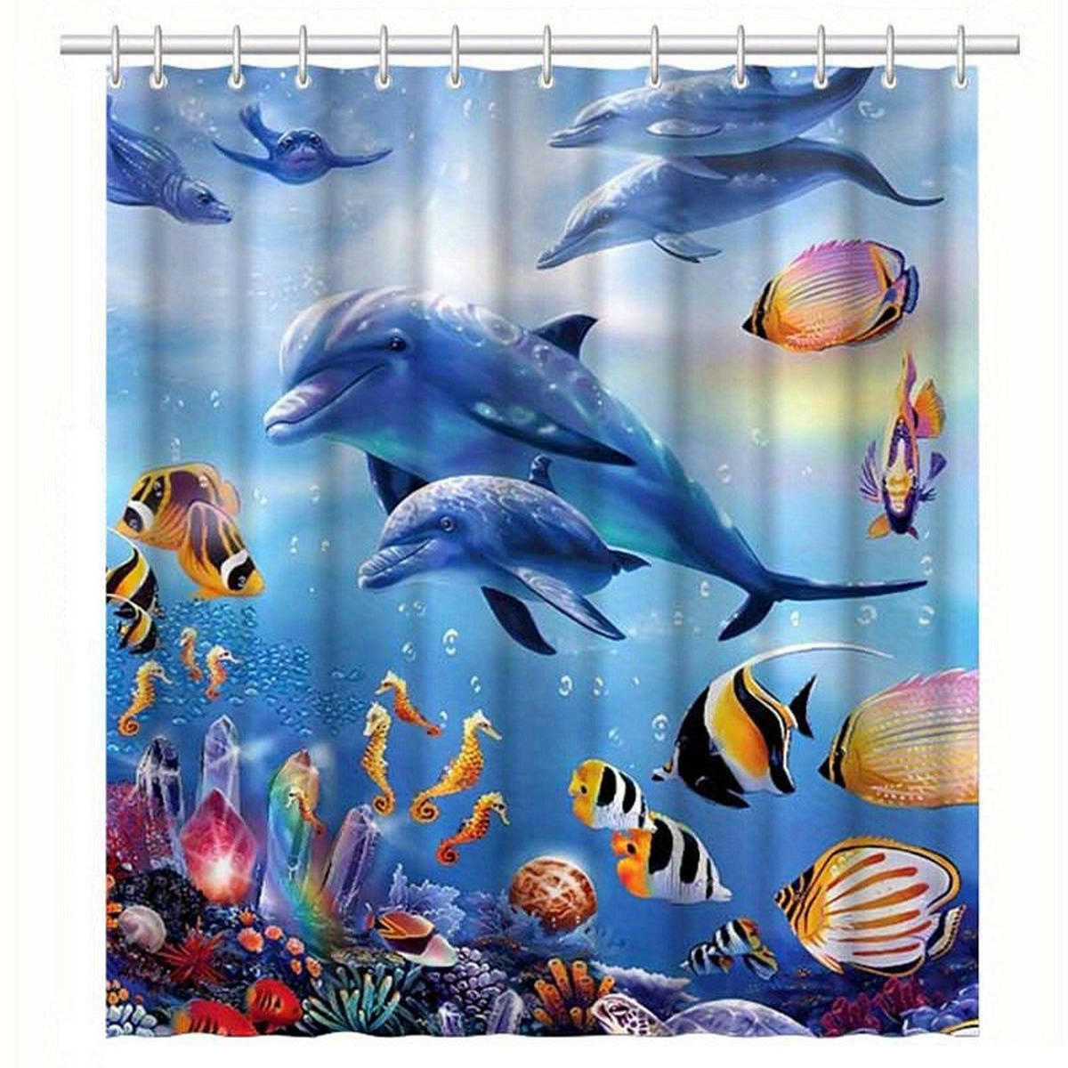 DUSCHVORHANG Muster Delfin Ozean dekorativ fürs Badezimmer Haken - Blau, Textil (120/180cm) - MCBOSON