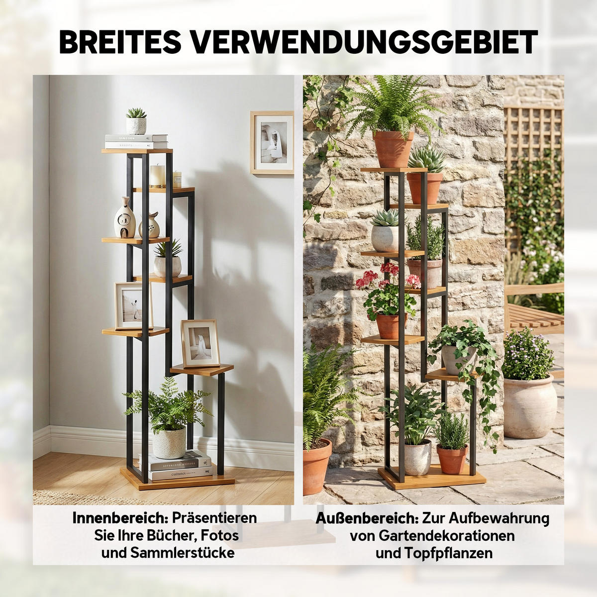 BLUMENSTÄNDER Stahl, Tannenholz Braun - Braun, Holz (44/130/56cm) - Outsunny