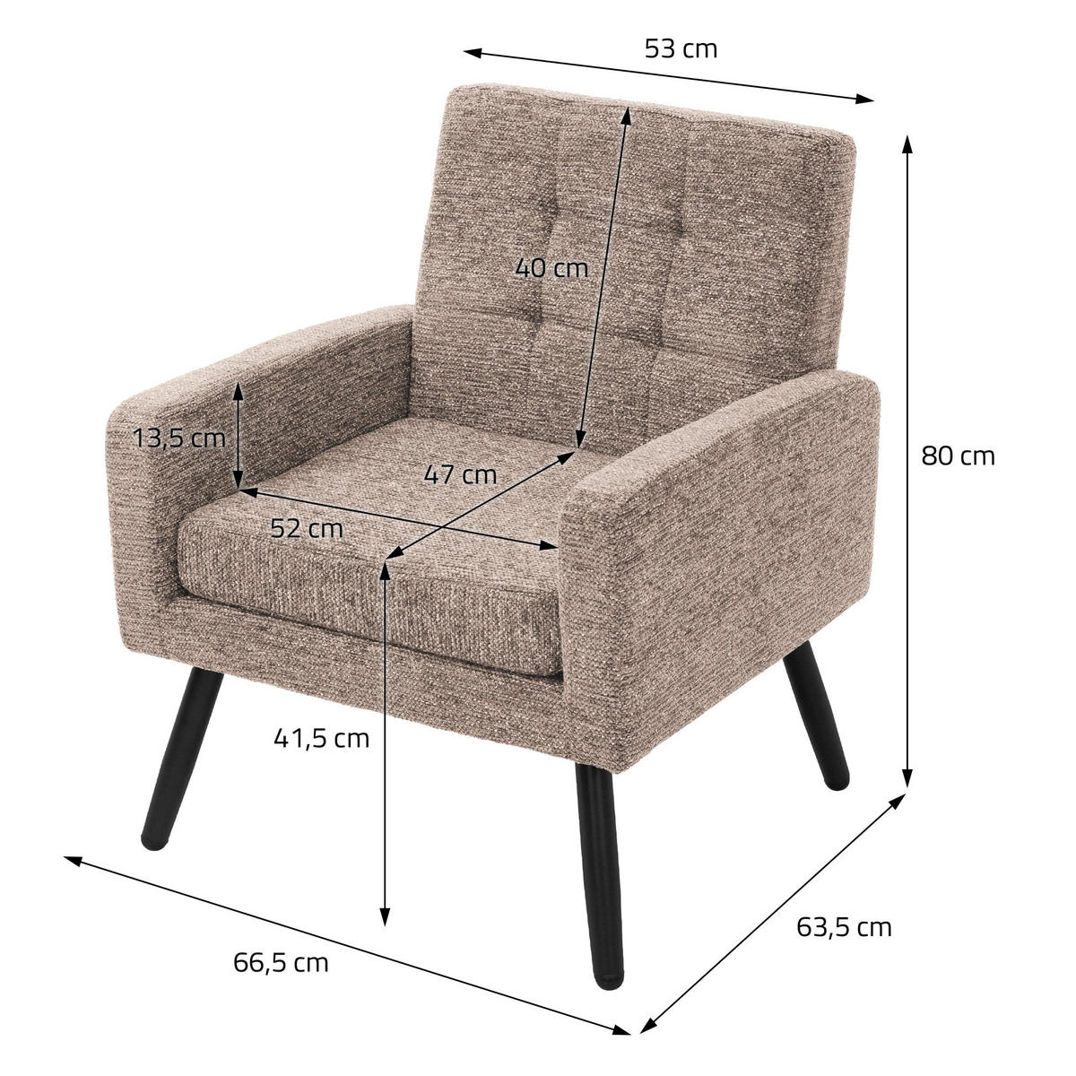 SESSEL mit Stahlbeinen und Webstruktur Relaxsessel 66,5x80x63,5 cm Braun - Schwarz/Braun, Textil/Metall (66.5/80/63.5cm) - ML-DESIGN