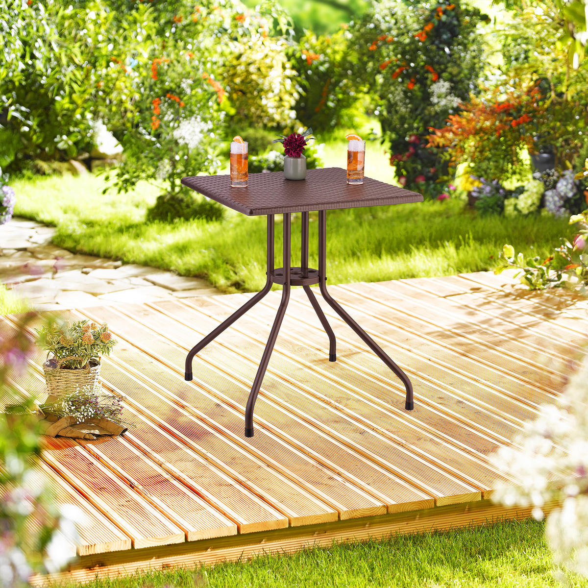 GARTENTISCH - Braun, Kunststoff/Metall (61/61/75cm) - Relaxdays