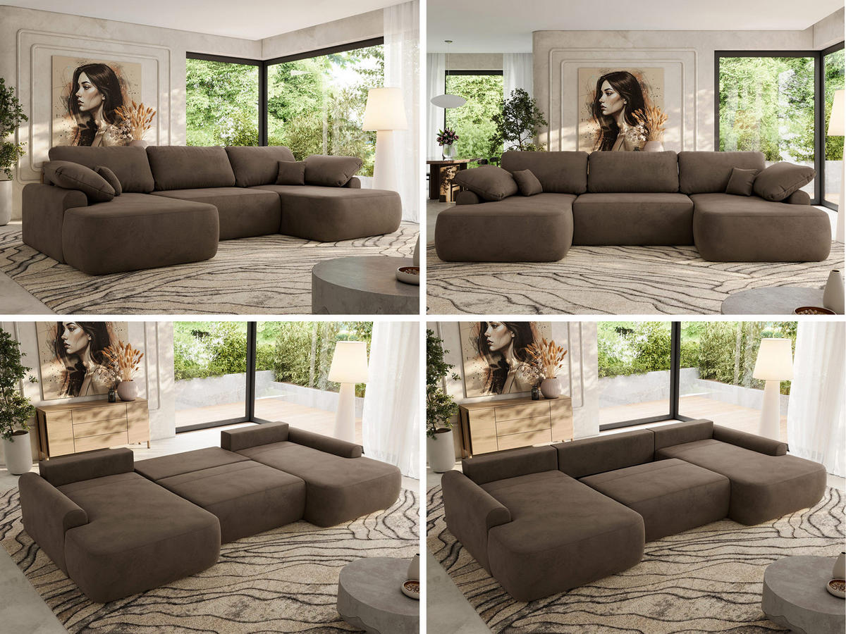 WOHNLANDSCHAFT CUBO U Braun Velvet - Schwarz/Braun, Kunststoff/Textil (370/100/187cm) - MKS