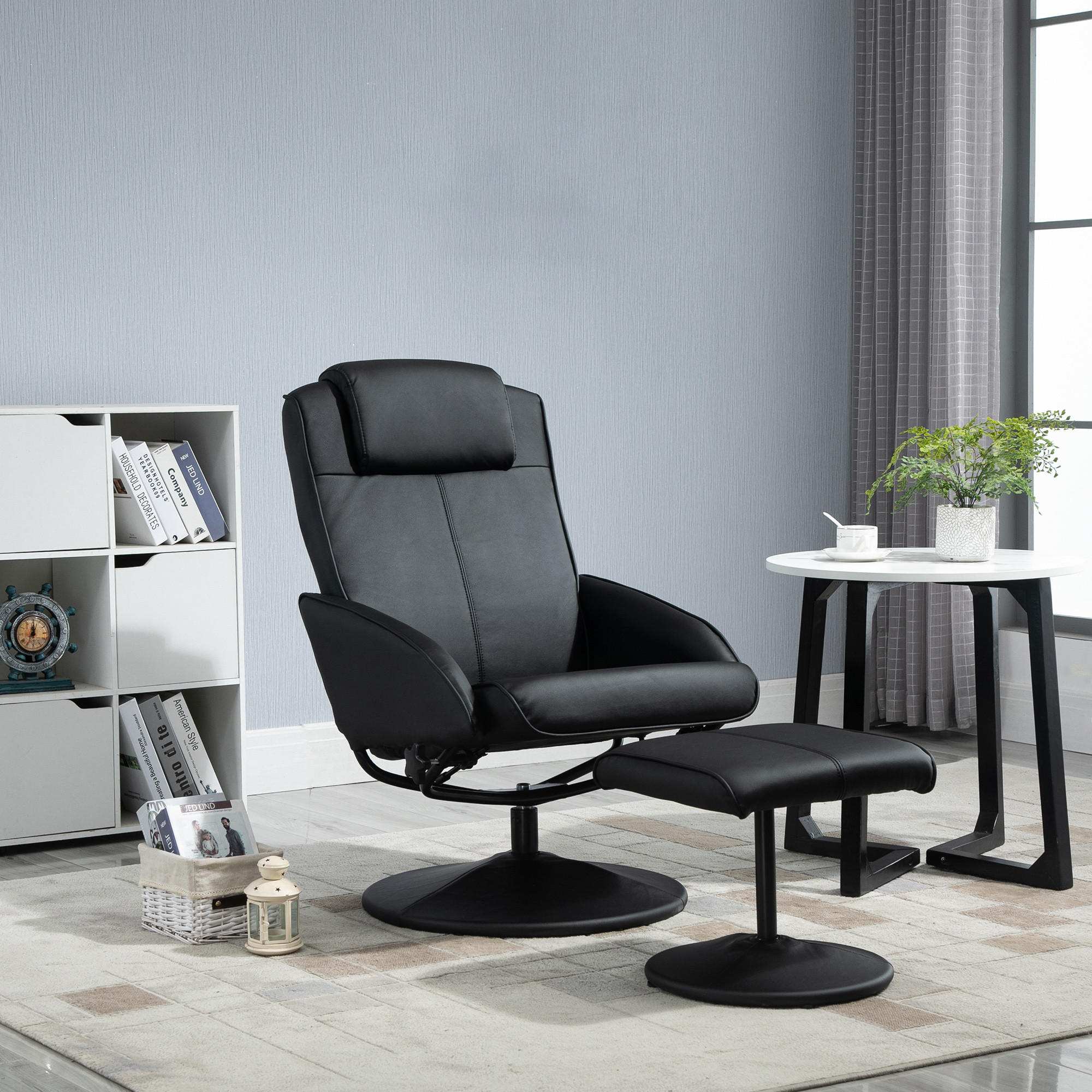 RELAXSESSEL Sessel Fernsehsessel mit Fußstütze Armsessel 360° drehbar Schwarz - Schwarz, Leder/Kunststoff (67/98/78cm) - HOMCOM