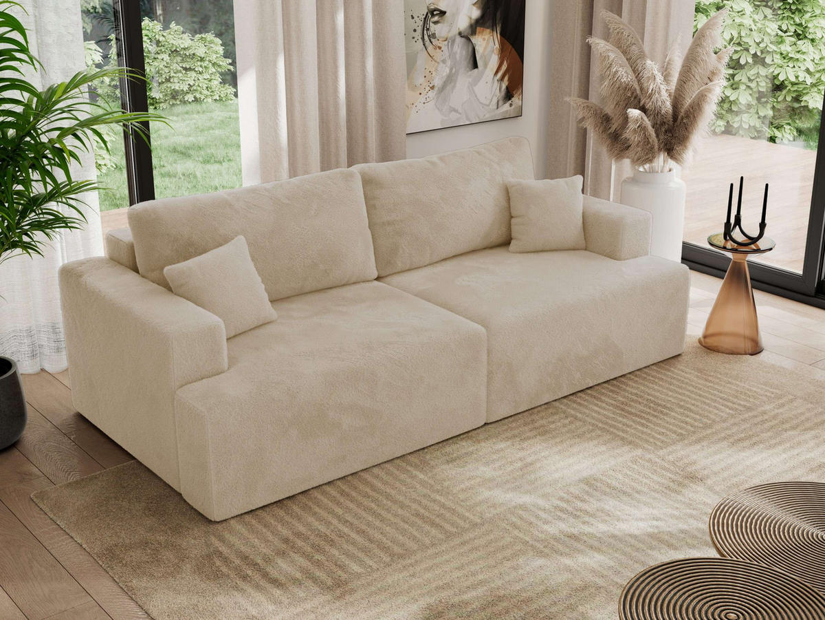 4-SITZER SOFA VIRELLA Creme Plüsch - Creme/Schwarz, Textil (240/88/115cm) - MKS