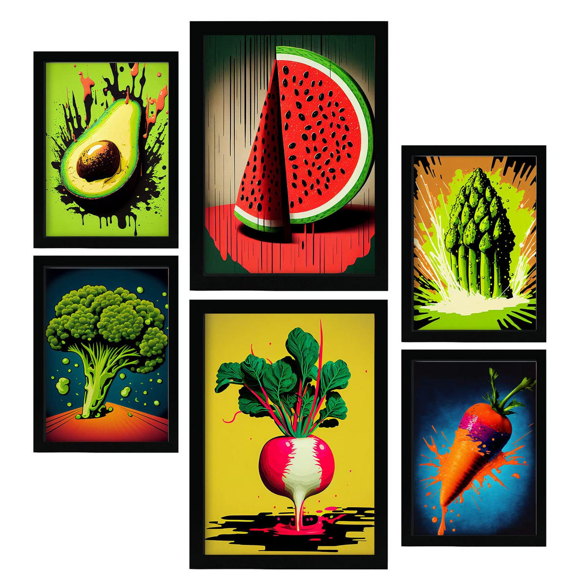 POSTER Set Mit 6 Ausgewogene Ernährung Vollfarbige Plakate Von Obst, Gemüse A3 & A4 Rahmenlos - Klar, Papier (29/3cm) - Nacnic
