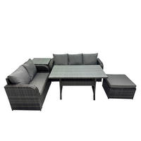 Gartenmöbelset mit Esstisch,Zweisitzer,Hocker,Beistelltisch Polyrattan Dunkelgrau 6-Sitzer - Dunkelgrau/Grau, Glas/Kunststoff - Fimous