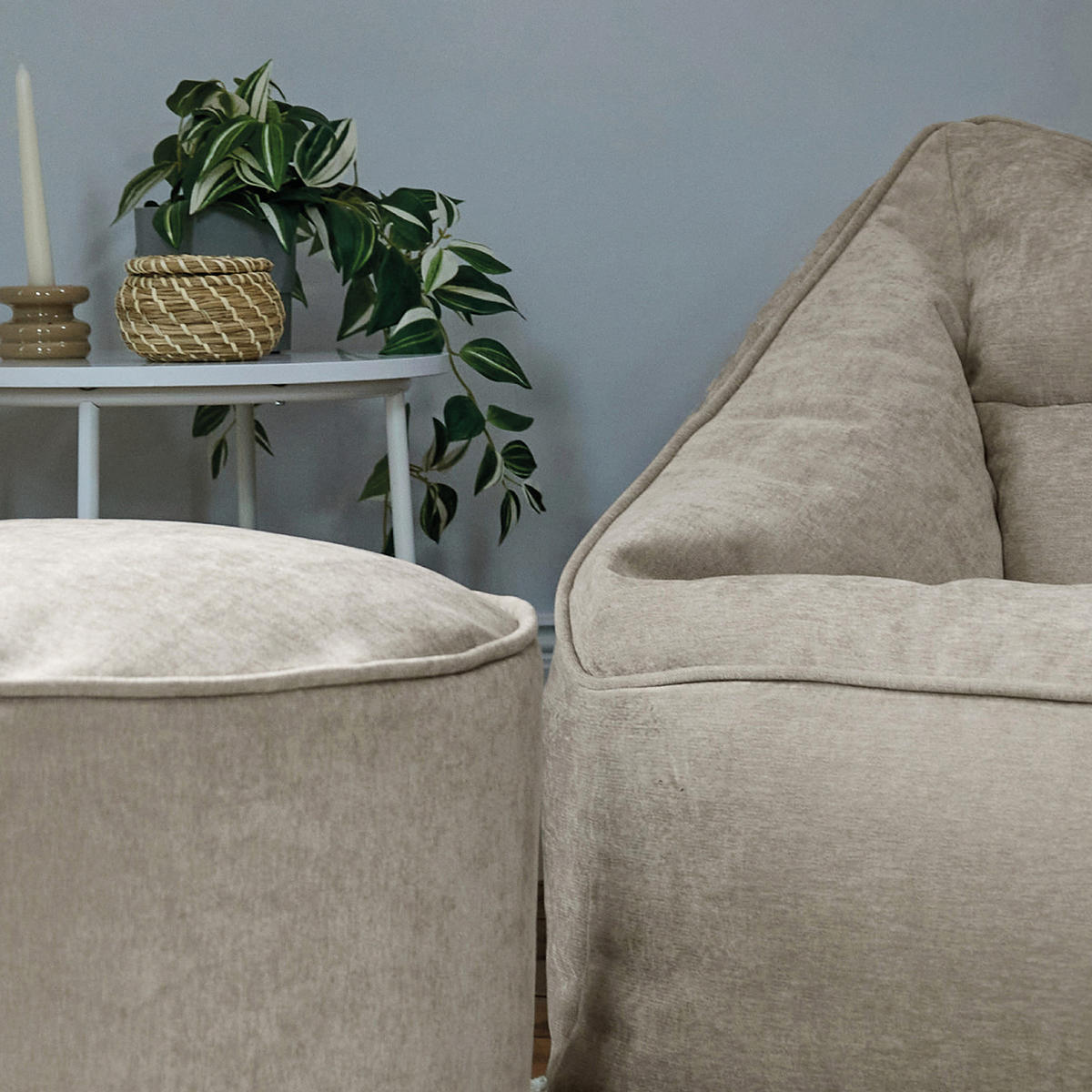SITZSACK Chenille-Sessel icon Natalia und Fußhocker-Sitzsack Milano im 2-teiligen Set, naturfarben - Beige, Kunststoff/Textil (100/80/88cm) - icon