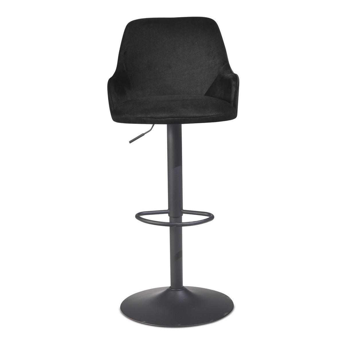 BARHOCKER Samt Lehne Höhenverstellbar Trompetenfuß Armlehne Gepolstert, Schwarz 45x45x106 cm - Schwarz, Textil/Metall (45/106/45cm) - KADIMA DESIGN