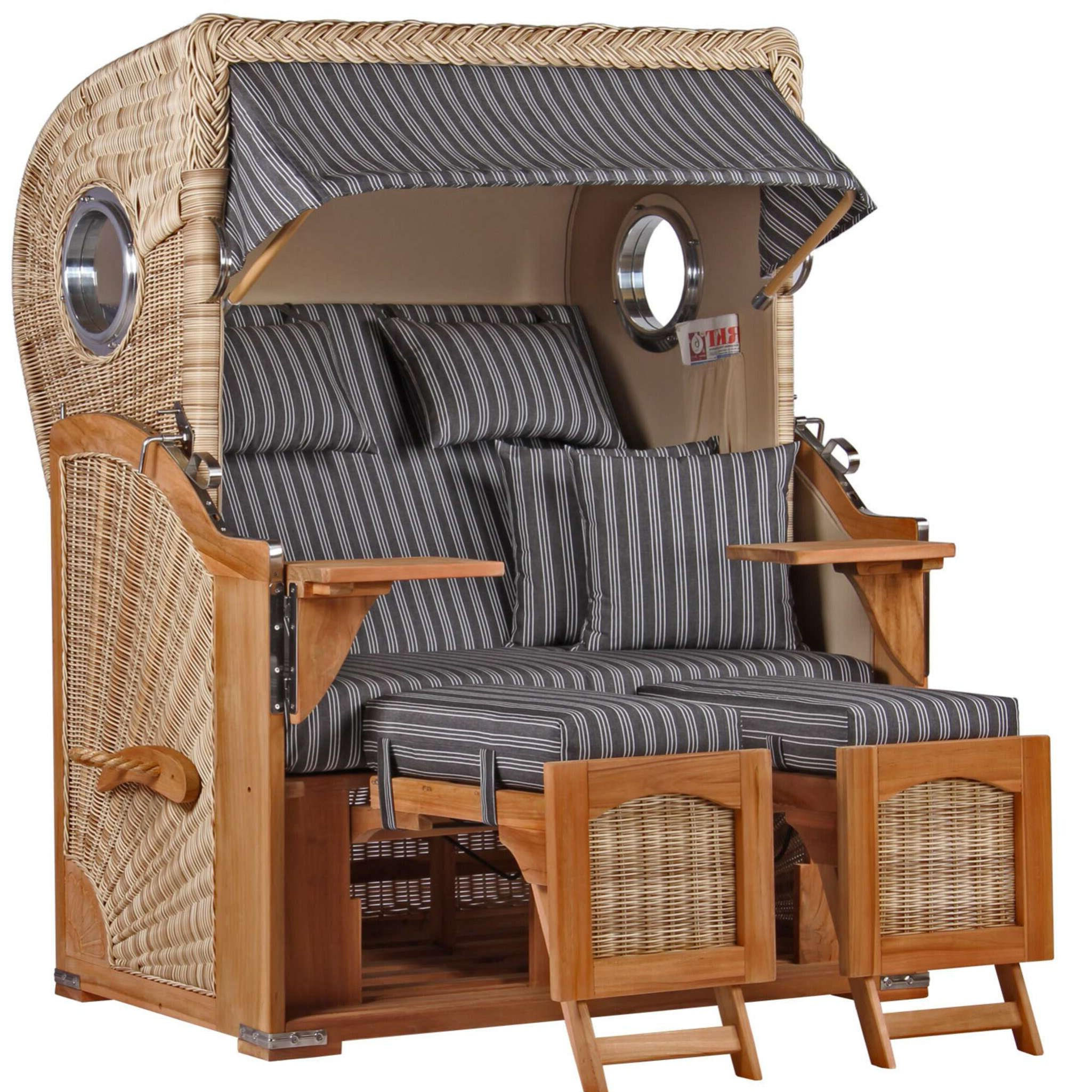 STRANDKORB Düne 2-Sitzer Teak Shell - Braun/Grau, Holz/Metall (125/170/80cm) - Mr. Deko